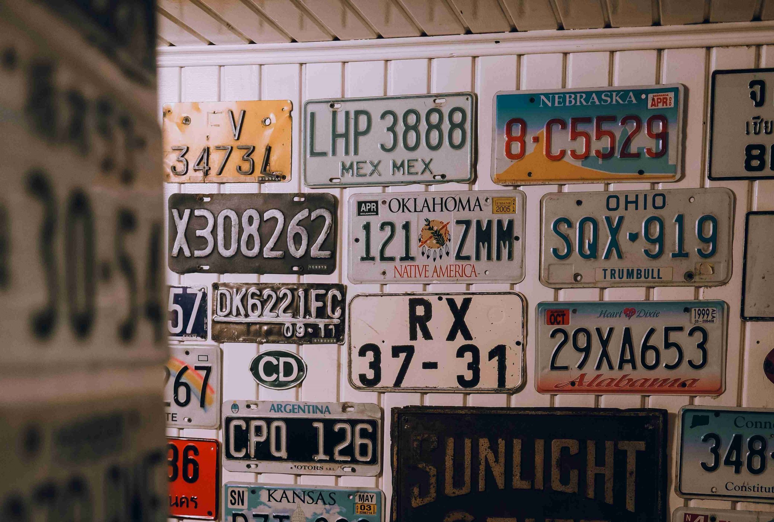 A Wall with License Plates from Different States