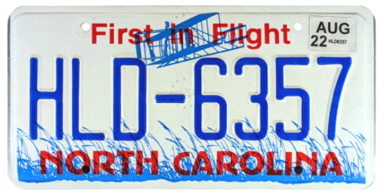 North Carolina License Plate